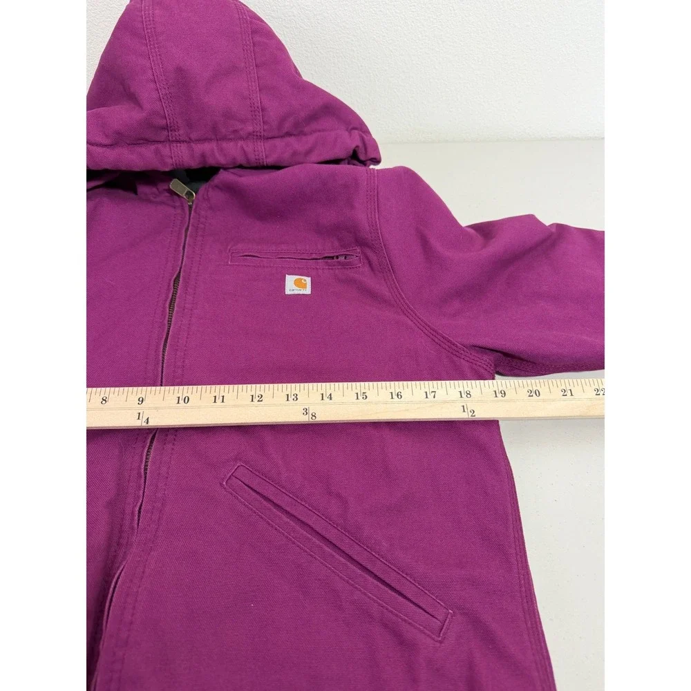 Carhartt Hooded Jacket Kids Size 14 Purple Sherpa Lined‎ Canvas Active Work Coat
